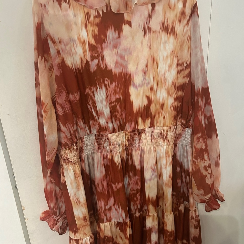Belldini Rust and Cream Tie-Dye Long Sleeve Tiered Dress - Picture 7 of 12